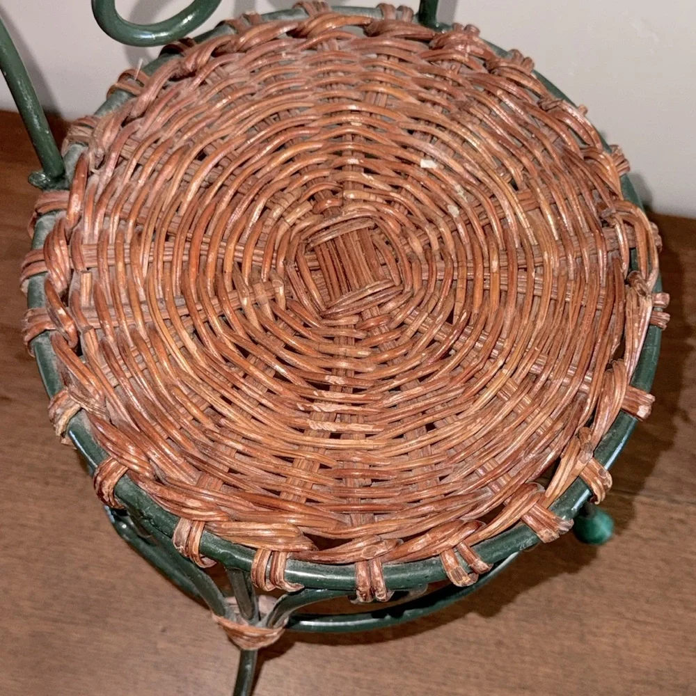 Wicker and Metal Ice Cream Parlor Doll Sized Cafe Bistro Chair Cottage Decor